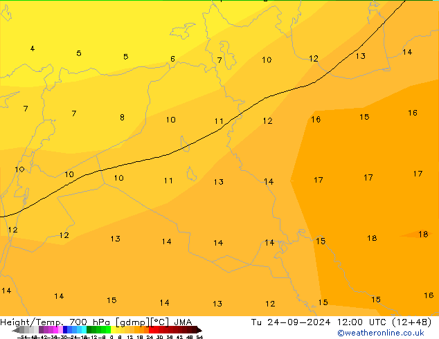 Height/Temp. 700 hPa JMA wto. 24.09.2024 12 UTC