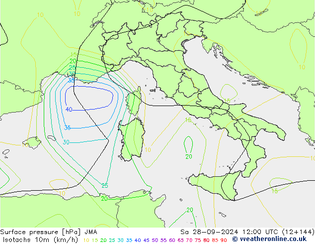 Isotachs (kph) JMA Sa 28.09.2024 12 UTC