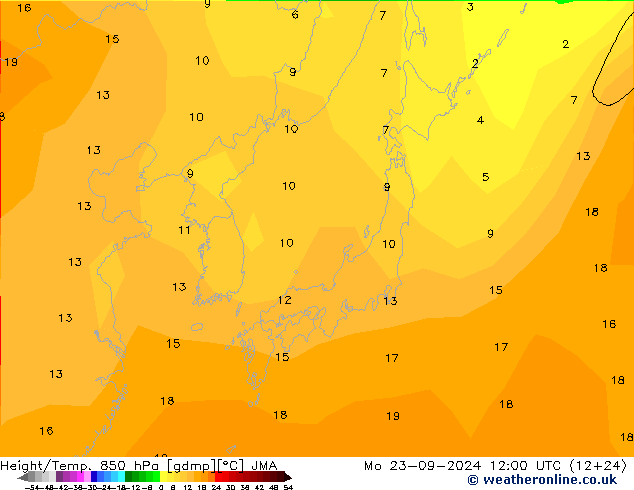 Height/Temp. 850 hPa JMA  23.09.2024 12 UTC