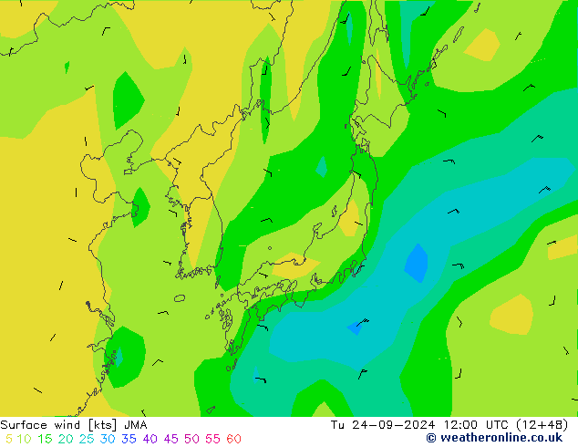 Surface wind JMA Tu 24.09.2024 12 UTC