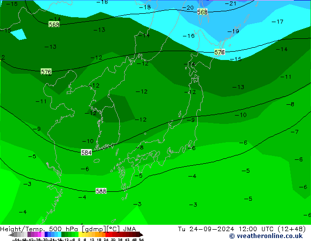 Yükseklik/Sıc. 500 hPa JMA Sa 24.09.2024 12 UTC