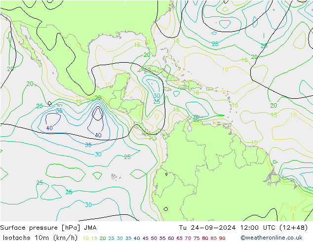 Isotachs (kph) JMA Tu 24.09.2024 12 UTC