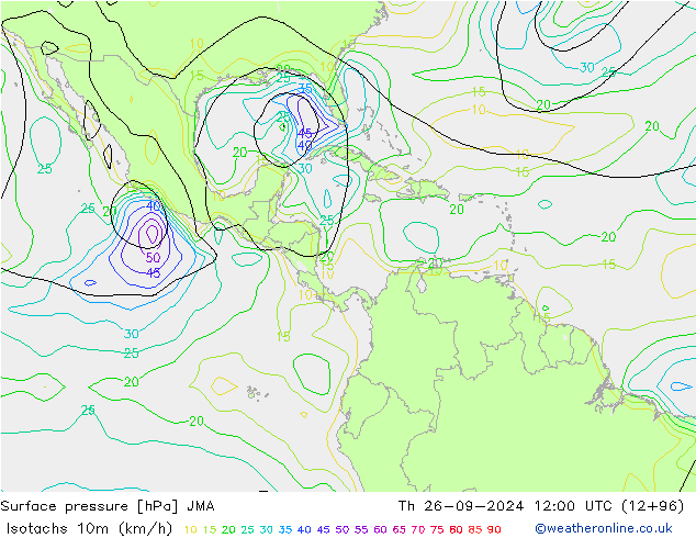 Isotachs (kph) JMA Th 26.09.2024 12 UTC