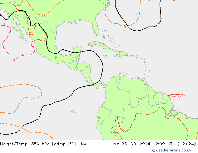 Height/Temp. 850 hPa JMA Mo 23.09.2024 12 UTC