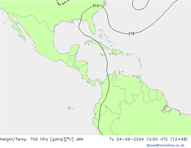 Height/Temp. 700 hPa JMA Tu 24.09.2024 12 UTC