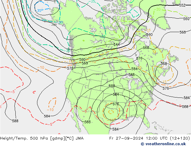 Hoogte/Temp. 500 hPa JMA vr 27.09.2024 12 UTC