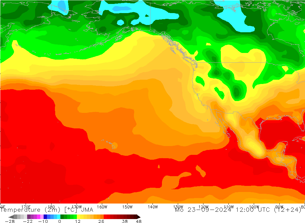 Temperature (2m) JMA Mo 23.09.2024 12 UTC