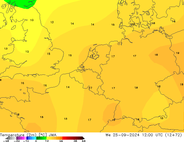 Temperaturkarte (2m) JMA Mi 25.09.2024 12 UTC