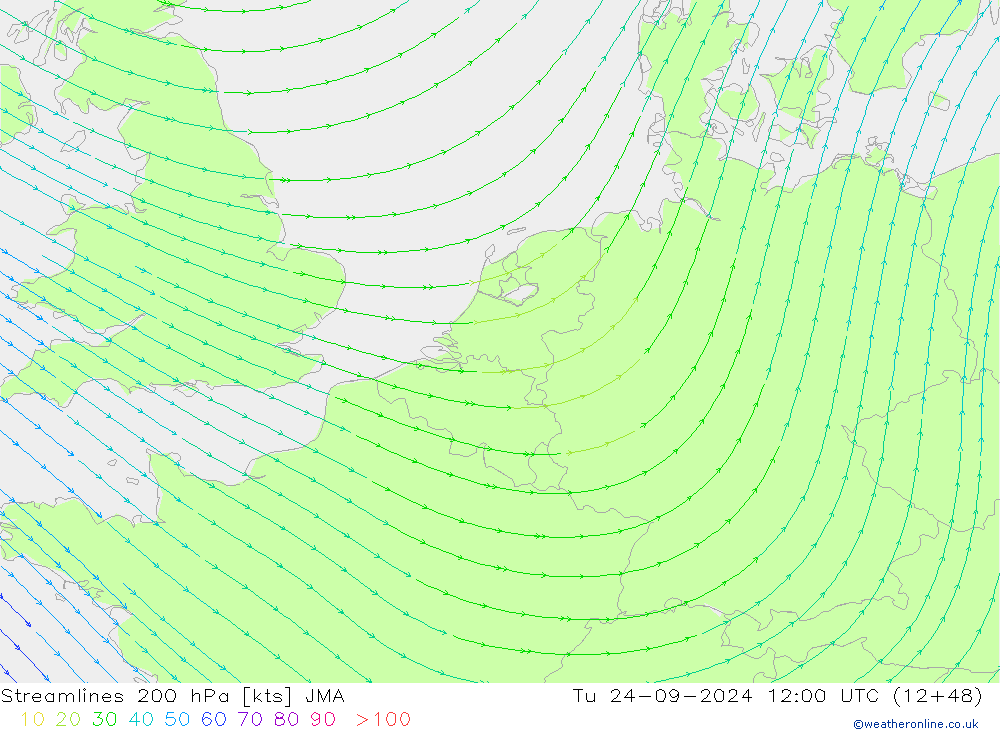 Stromlinien 200 hPa JMA Di 24.09.2024 12 UTC