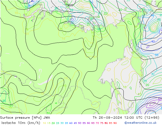 Isotachs (kph) JMA jeu 26.09.2024 12 UTC