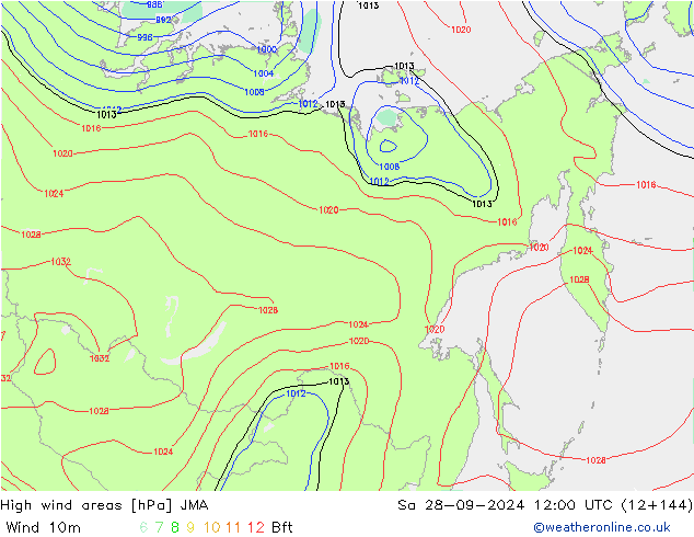 High wind areas JMA Sáb 28.09.2024 12 UTC