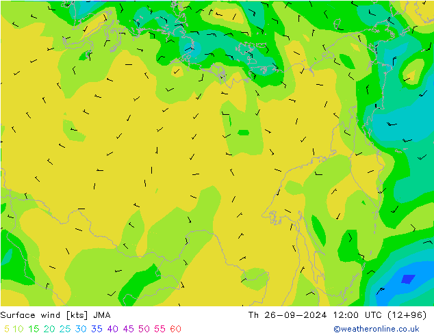 Viento 10 m JMA jue 26.09.2024 12 UTC