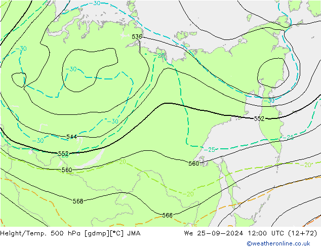 Yükseklik/Sıc. 500 hPa JMA Çar 25.09.2024 12 UTC