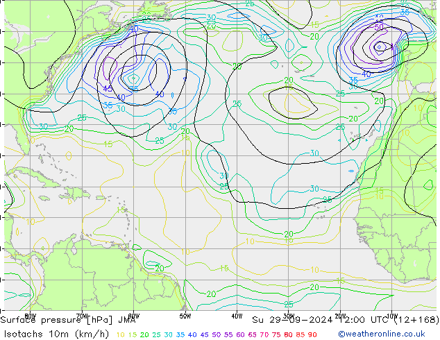 Isotachs (kph) JMA Dom 29.09.2024 12 UTC