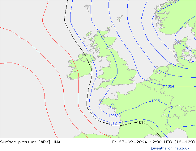 Atmosférický tlak JMA Pá 27.09.2024 12 UTC