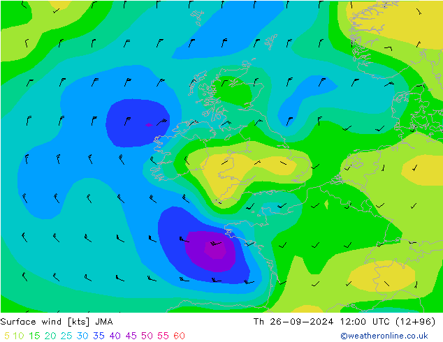 Surface wind JMA Th 26.09.2024 12 UTC