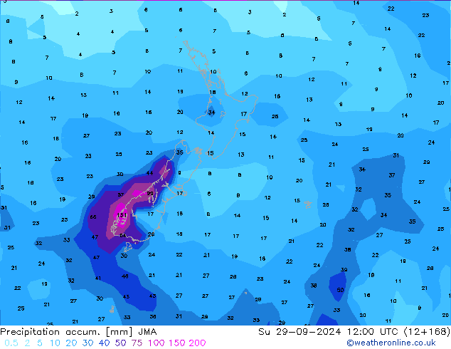 Precipitation accum. JMA Вс 29.09.2024 12 UTC