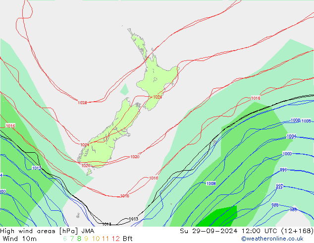 High wind areas JMA Вс 29.09.2024 12 UTC