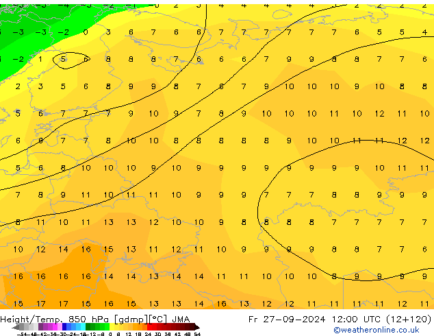 Yükseklik/Sıc. 850 hPa JMA Cu 27.09.2024 12 UTC