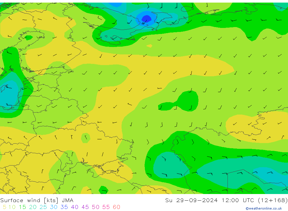 Surface wind JMA Su 29.09.2024 12 UTC