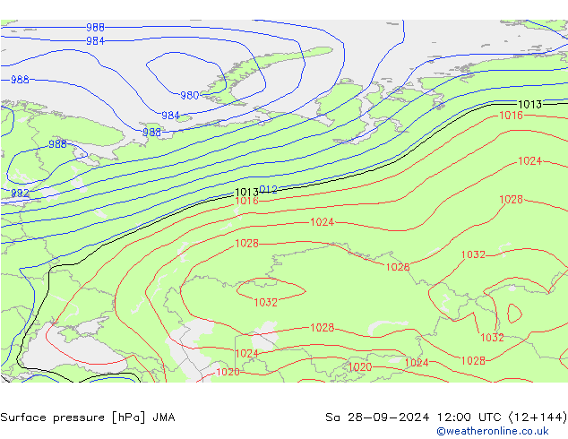 Presión superficial JMA sáb 28.09.2024 12 UTC