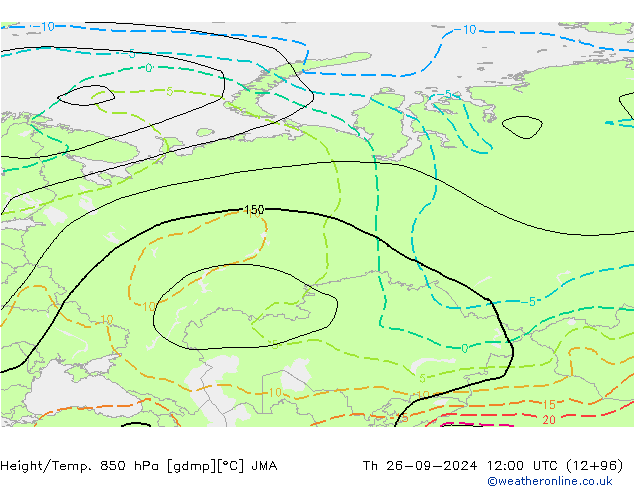 Height/Temp. 850 hPa JMA czw. 26.09.2024 12 UTC