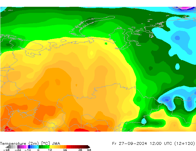 Temperatura (2m) JMA vie 27.09.2024 12 UTC