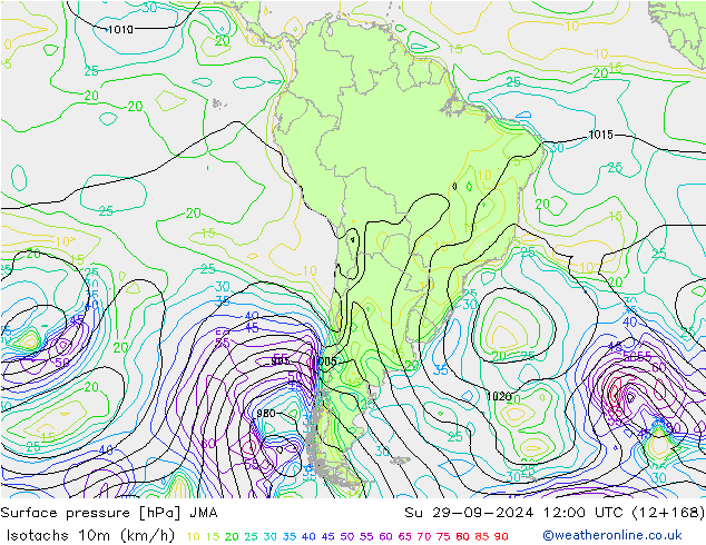 Isotachs (kph) JMA Su 29.09.2024 12 UTC