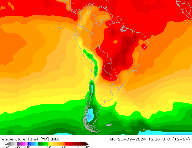 Temperature (2m) JMA Mo 23.09.2024 12 UTC