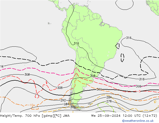 Height/Temp. 700 hPa JMA We 25.09.2024 12 UTC