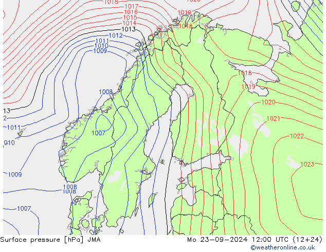 Surface pressure JMA Mo 23.09.2024 12 UTC