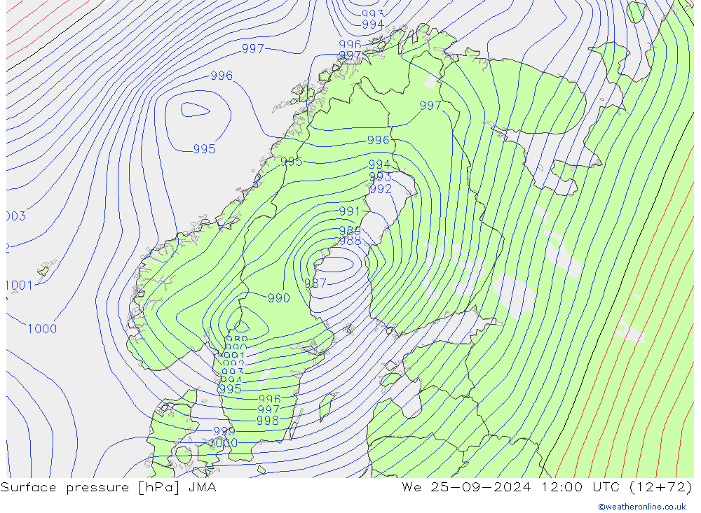 Luchtdruk (Grond) JMA wo 25.09.2024 12 UTC