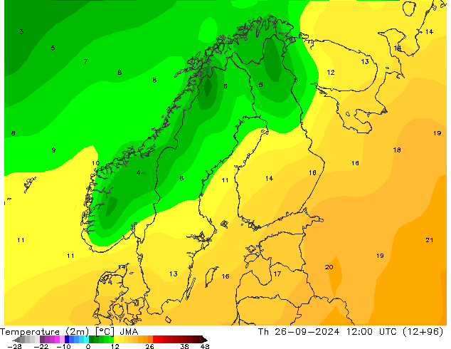 Temperature (2m) JMA Th 26.09.2024 12 UTC