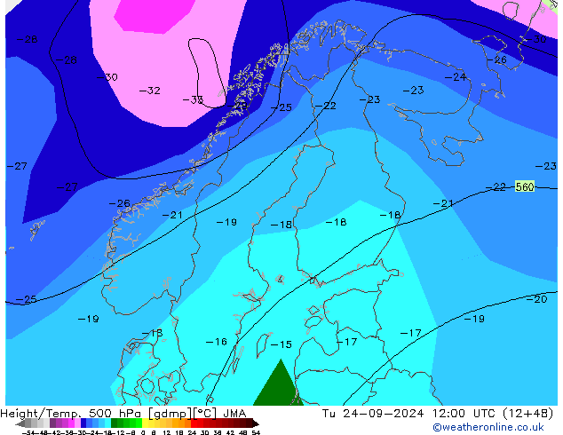 Height/Temp. 500 hPa JMA  24.09.2024 12 UTC