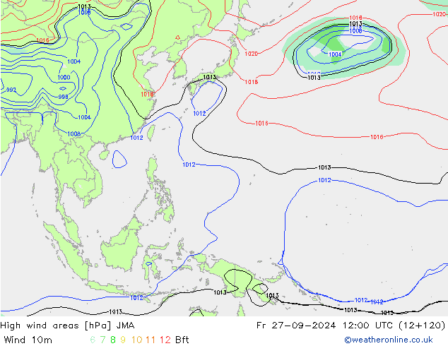 High wind areas JMA ven 27.09.2024 12 UTC