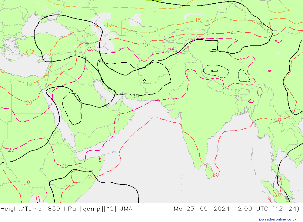 Height/Temp. 850 hPa JMA Mo 23.09.2024 12 UTC