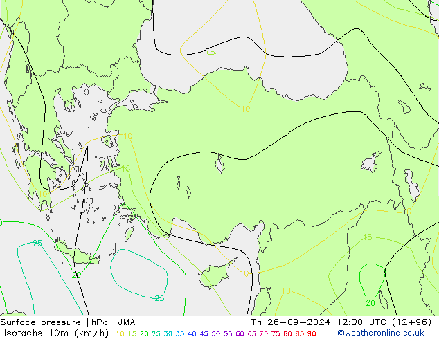 Isotachs (kph) JMA Th 26.09.2024 12 UTC