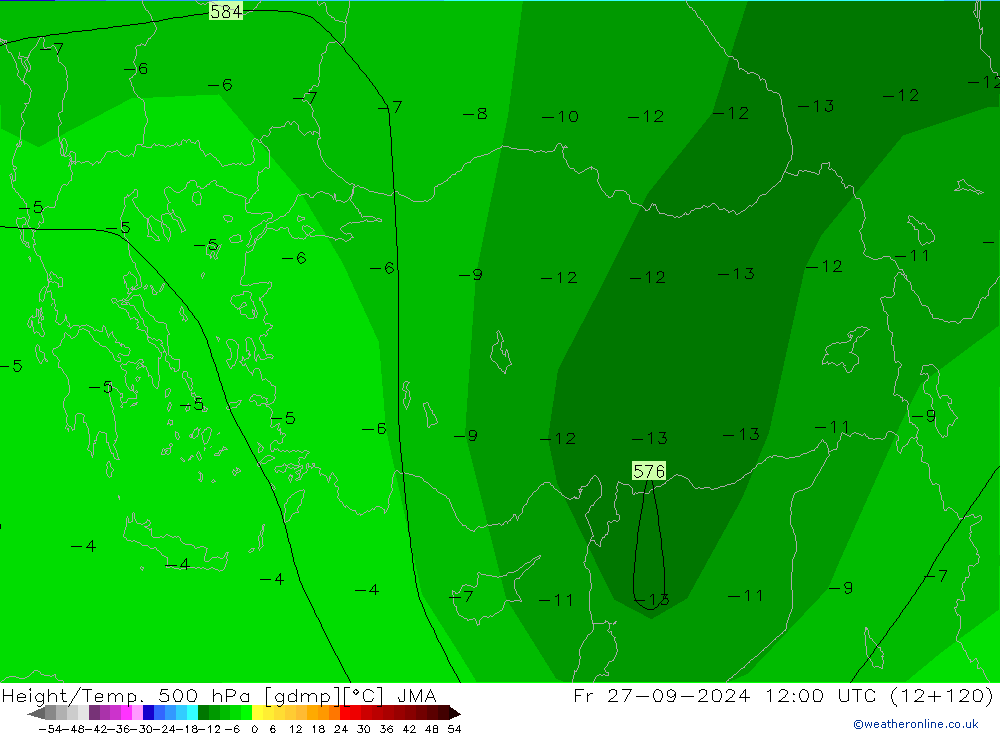 Height/Temp. 500 hPa JMA ven 27.09.2024 12 UTC