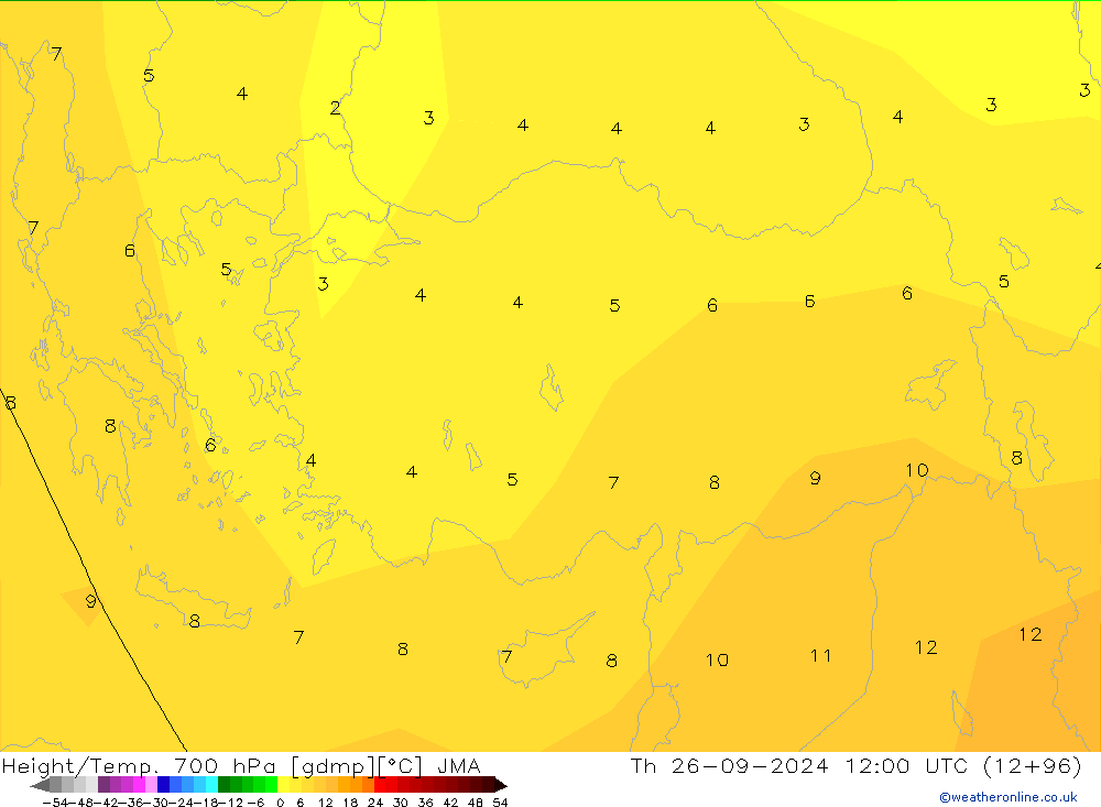 Height/Temp. 700 гПа JMA чт 26.09.2024 12 UTC