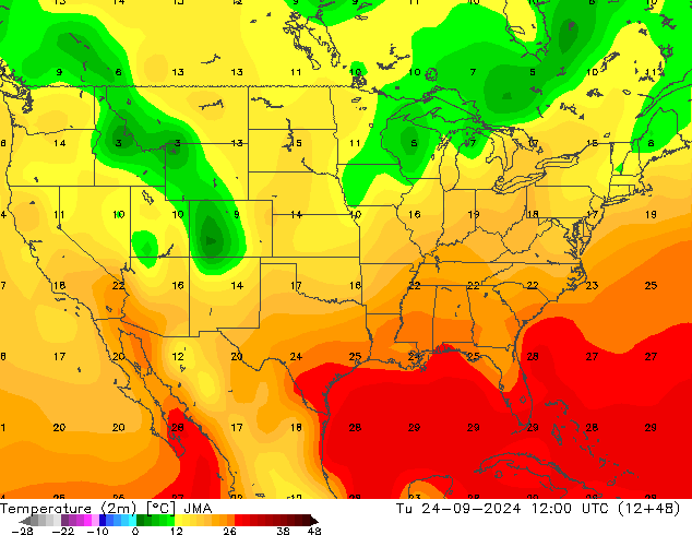 Temperatura (2m) JMA Ter 24.09.2024 12 UTC