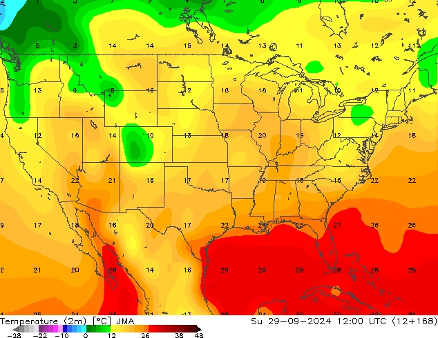 Temperatura (2m) JMA Dom 29.09.2024 12 UTC