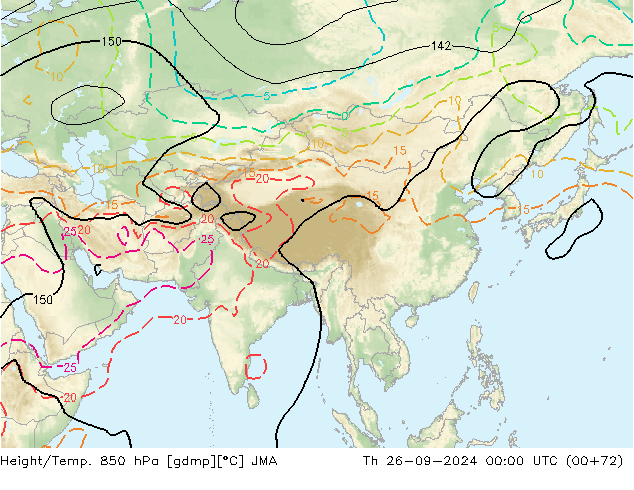 Yükseklik/Sıc. 850 hPa JMA Per 26.09.2024 00 UTC