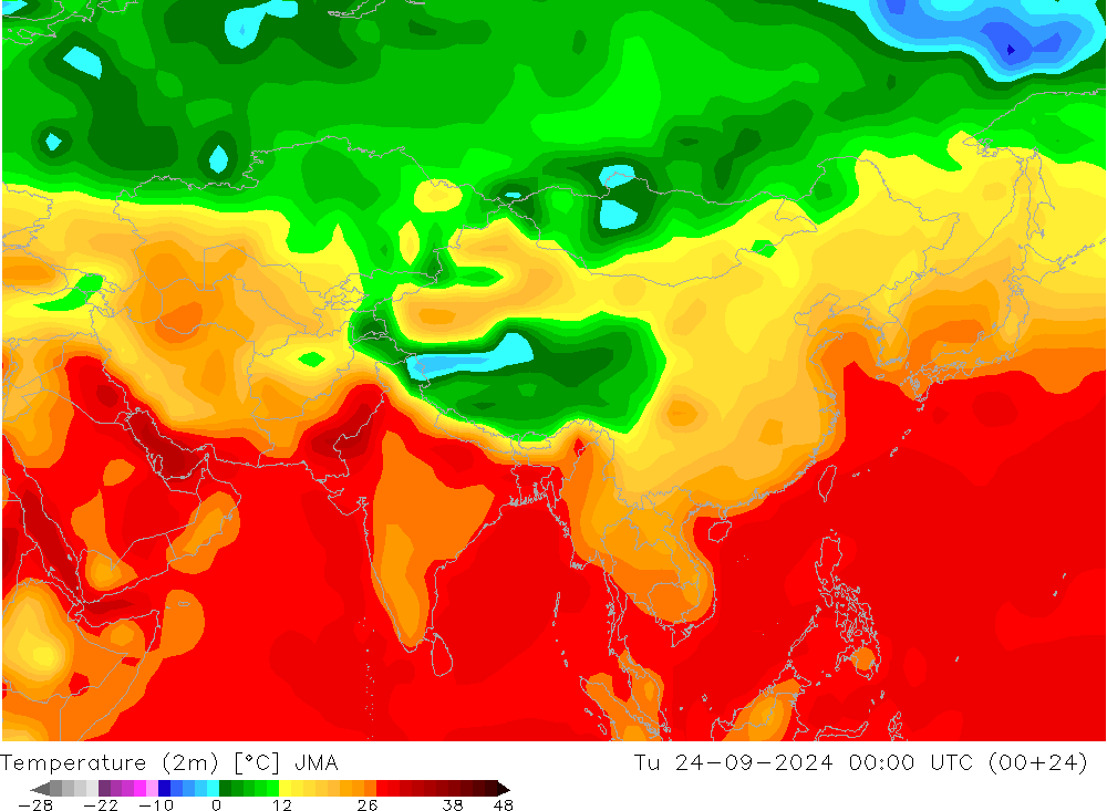 Temperatuurkaart (2m) JMA di 24.09.2024 00 UTC