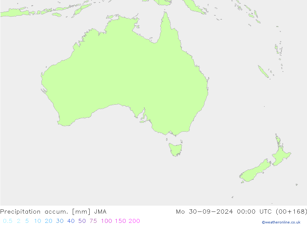 Totale neerslag JMA ma 30.09.2024 00 UTC