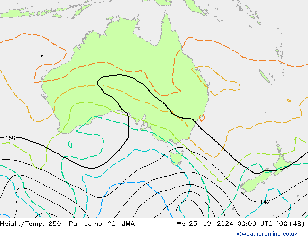 Height/Temp. 850 hPa JMA śro. 25.09.2024 00 UTC