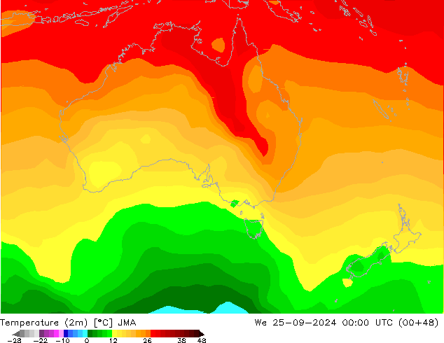 Temperatuurkaart (2m) JMA wo 25.09.2024 00 UTC