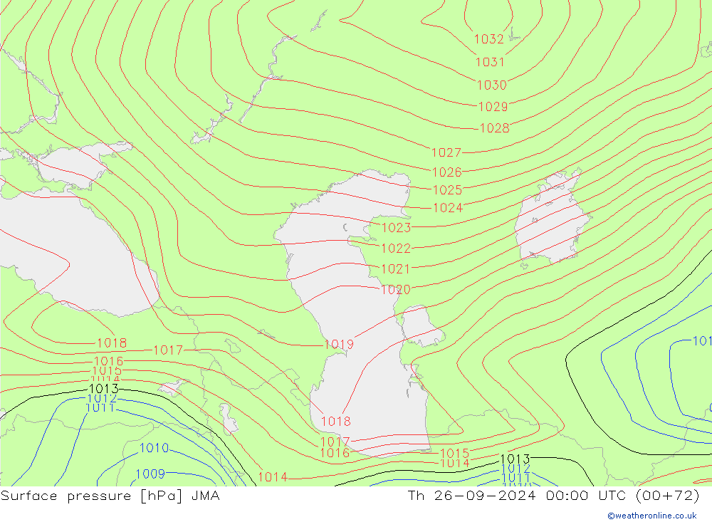 Atmosférický tlak JMA Čt 26.09.2024 00 UTC