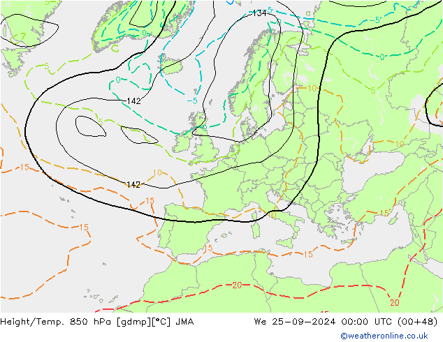 Height/Temp. 850 гПа JMA ср 25.09.2024 00 UTC