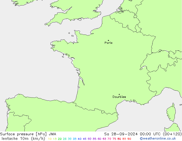 Isotachen (km/h) JMA Sa 28.09.2024 00 UTC