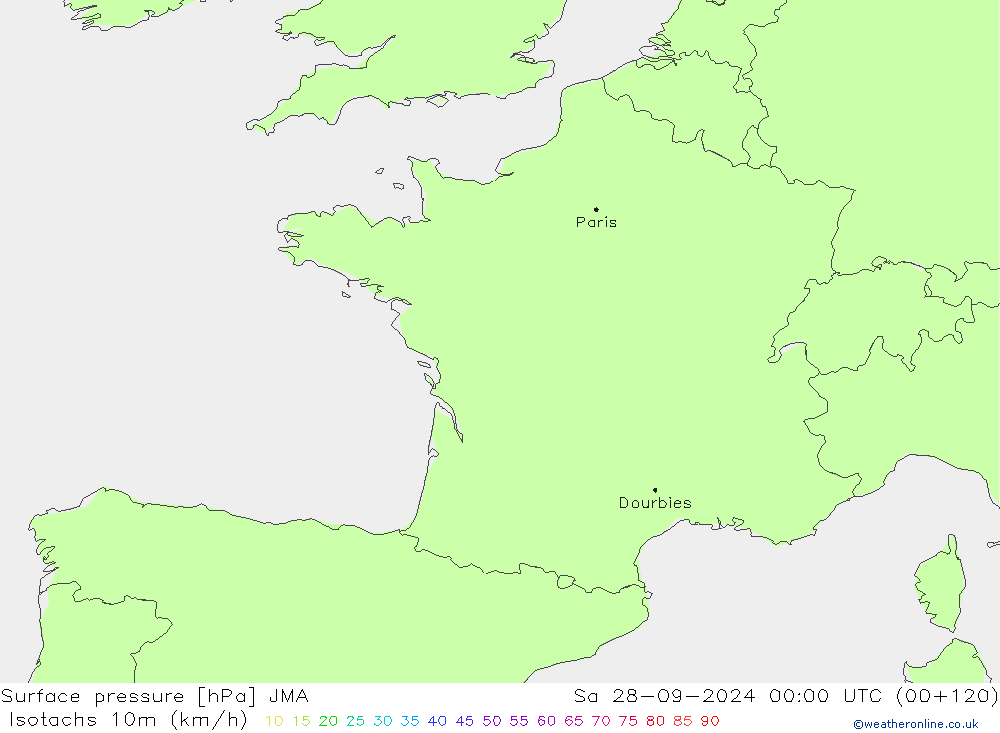 Isotachs (kph) JMA сб 28.09.2024 00 UTC